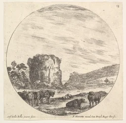 Plate 13: Ruins of an Ancient Temple in the Background, a Herd of Cows in the Foreground
