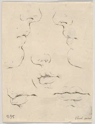 Plate 4: two profiles and three mouths, from The Book for Learning to Draw, ca. 1649
