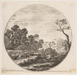 Cows Crossing a Valley at Left, a Horseman and Other Cows in the Background