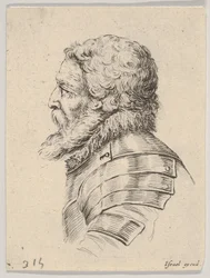 Plate 7: Bust of a Bearded Soldier Wearing Armor, Facing Left in Profile, from Various Heads