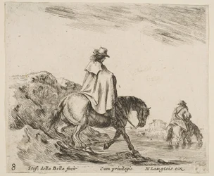 Plate 8: A Horseman Descends a Riverbank, Another Horseman in River to Right
