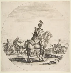 Polish Horseman with a Bow and Arrow, Seen from Behind with His Horse Facing Right
