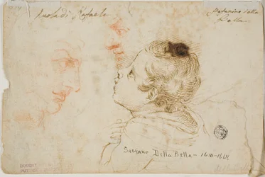 Sketches of Child Praying, Two Male Profiles (front); Sketches of Male Heads (back)