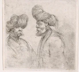 Two Turkish Men with Mustaches and Turbans
