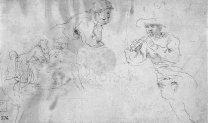 Two Studies for a Composition of Two Shepherds Leaning on a Large Boulder, One Playing the Flute, the Other Listening