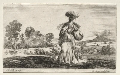 Various Figures and Landscapes: Peasant Woman Carrying a Basket on her Head
