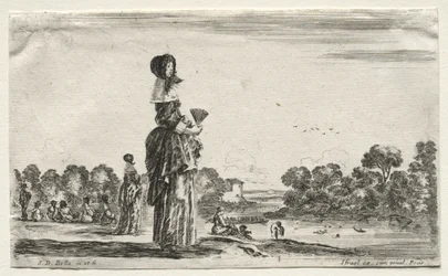 Various Figures and Landscapes: Women Watching Bathers along a River