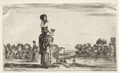 Various Figures and Landscapes: Women Watching Bathers along a River