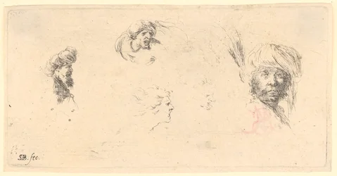 Various Head Studies, Right a Dark-Skinned Man with Turban