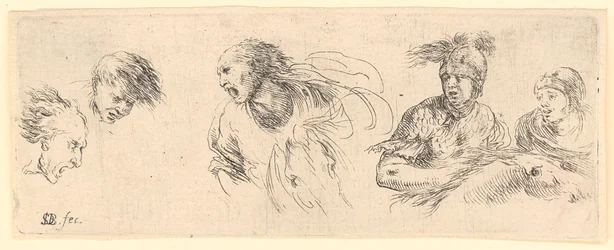 Various Head Studies and Two Rider Studies