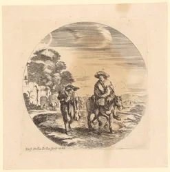 Two Travelers, on Horseback and on Foot