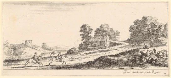 Two Horsemen Galloping to the Right