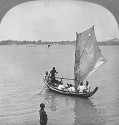 A sailing boat on the Irawaddy River, Burma