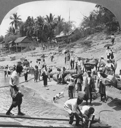 Passengers Embarking on an Irrawaddy Steamer, Mada, Rangoon, Burma