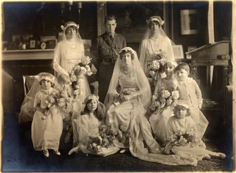 Group Wedding Portrait of Lady Blanche Cavendish and Colonel Ivan Murray, Guards Chapel, Lansdowne House, 21st April 1919