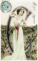 Bianca Toledo, Artist, Singer and Sevillan Dancer from La Belle Epoque - Casino de Paris, Folies Bergere, Jardin de Paris - Alphabet in Postcard
