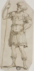 Standing Roman Warrior Holding Staff