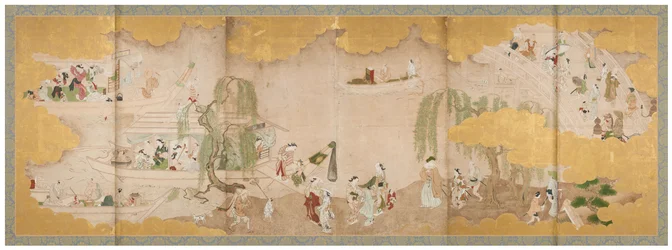 Picnicking under Cherry Blossoms and Boating on the River, mid 18th century