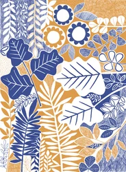 Stylized Blue Orange Leaves