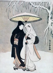 Crow and Heron, or Young Lovers Walking Together under an Umbrella in a Snowstorm, c1769