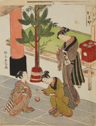The Beautiful Osen from the Kagi-ya Teahouse, New Year Preparations