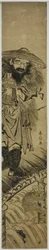 Shoki (Chinese: Zhong Kui), the demon queller, standing on a bridge