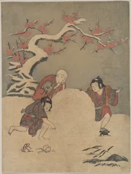 Three Boys Making a Snowman