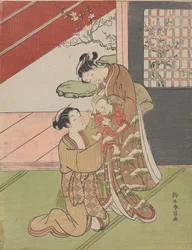 Two Women with a Baby and a Letter
