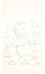 Group with Seated Figures with Crossed Arms in the Foreground. Study Sheet after Reliefs in Borobudur, Java