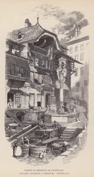 Part of Freiburg im Uechtland, An Old Street in Fribourg, Uechtland (engraving)