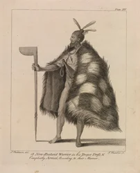 A New Zealand warrior in his proper dress and completely armed according to their manner