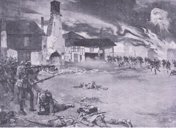 Street Fighting on the Franco-German Frontier: A French Attack on the Prussian Guard, from History of the Great War Vol 3 published by Waverley Book Co Limited, c.1920