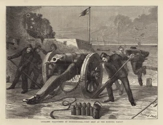 Artillery Volunteers at Shoeburyness, First Shot at the Running Target