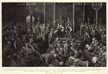 The Opening of Parliament, the King signing the Declaration