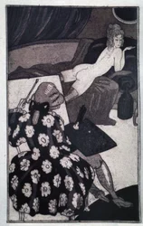 Eroticism: Giacomo Casanova portraying his elongated mistress languorously naked on a sofa