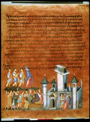 Isaac and Rebecca with the Philistine King Abimelech at Gerar (miniature)