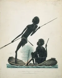 Natives Fishing in a Bark Canoe