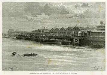 Guinness Brewery, export dock. Engraving by Taylor, to illustrate the story 