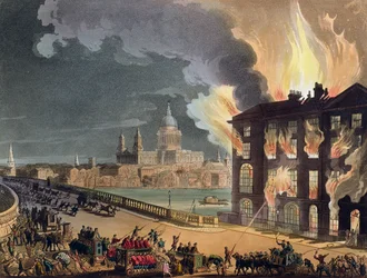 Fire at Albion Mill, Blackfriars Bridge, from Ackermann