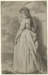 Young Woman Seen from the Back, Standing in a Garden