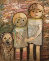Two Children with a Dog