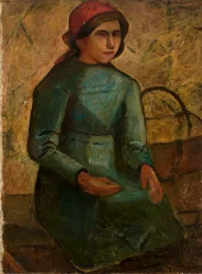 Girl in a Green Dress with a Basket