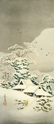 Scene in snow in Sawatari in Joshu District, circa 1930