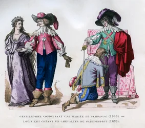 A gentleman leading a country bride, and Louis XIII creating a knight