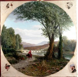 Dante a horse runs along the river Entella or the Passage (Illustration of the Purgatory in La Divina Commedia by Dante Alighieri)