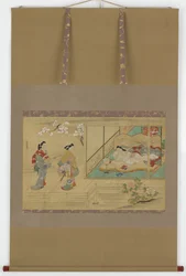 Beauty reclining as visitors approach, Edo period