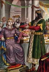 Lombard king Alboin forces his wife, the gepid princess Rosemonde, to drink from a cup formed by his father