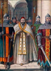 Pope Martin I forced to leave Rome by order of Emperor Constans