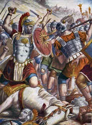 Roman Antiquity: Roman general Lucullus (115-67 BC) conquered Tigrane II and the Pontic and Armenian armies and seized Tigranocerte, Armenia, 6 October 69 BC (Illustration by Tancredi Scarpelli)