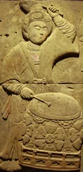 Terracotta stele with musician, Tang Dynasty (618-907), discovered in Shaanxi Province, Steles Forest Museum in Xian